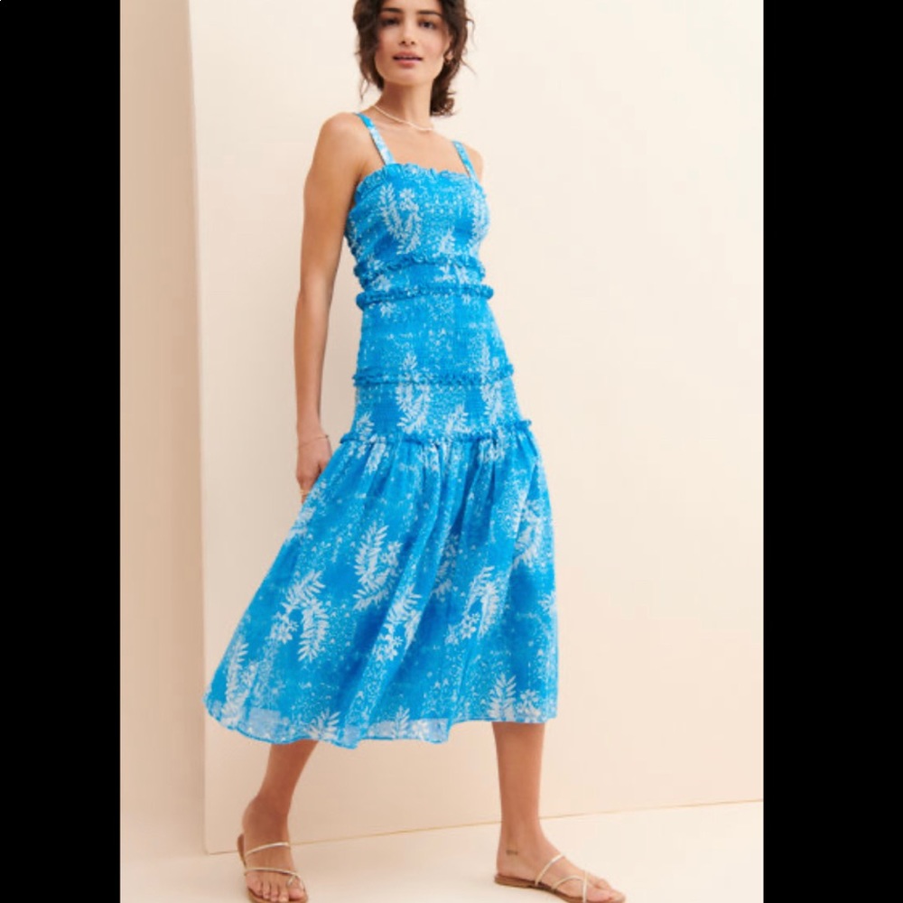 Steele. Clothing Blue Ruched Fitted Summer Dress